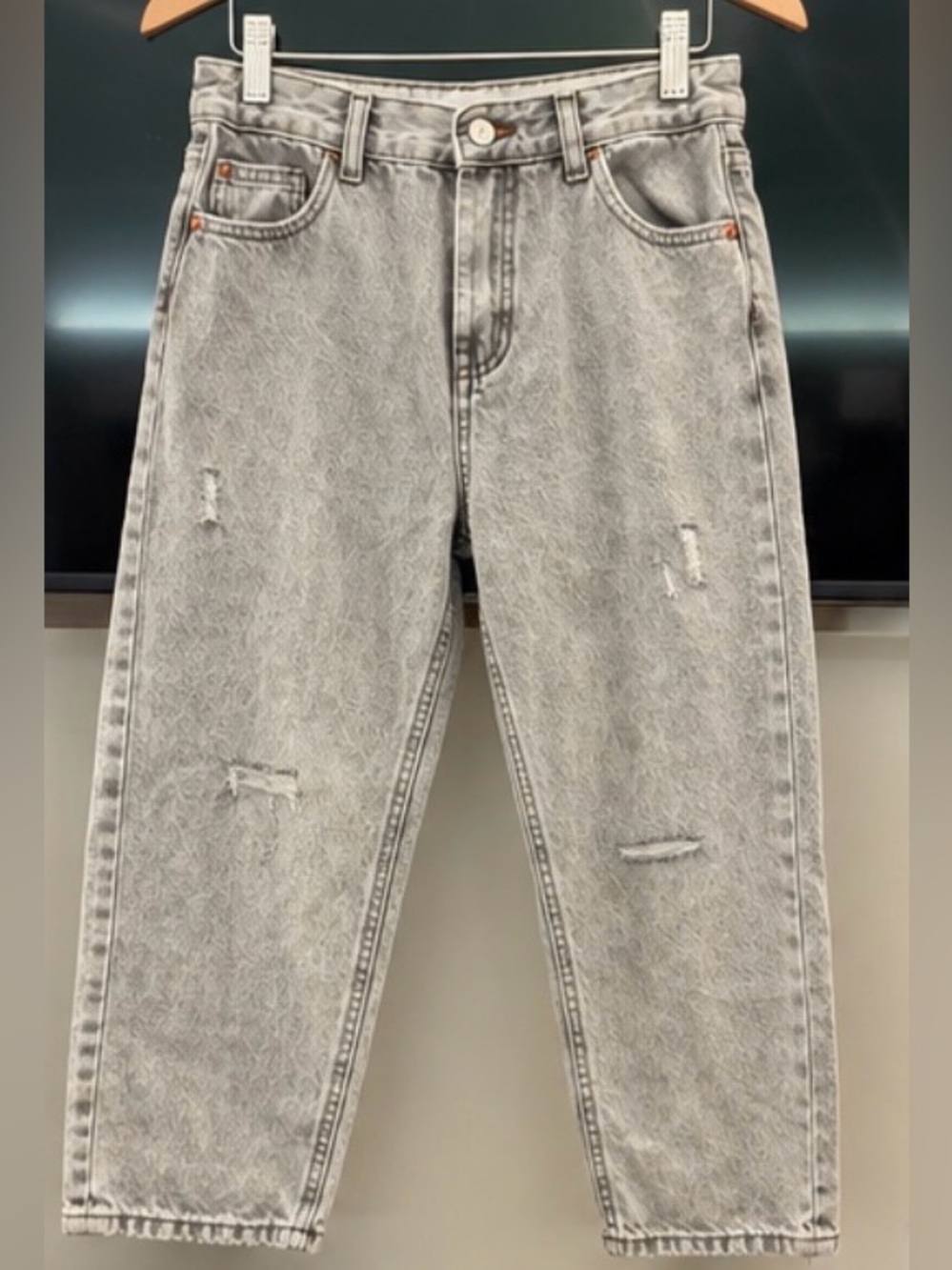 Zara Kids Light Gray Distressed Straight-Leg Jeans Mom Fit